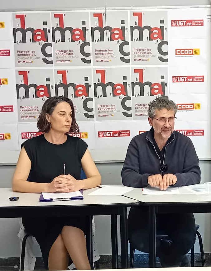 Els sindicats UGT i CCOO de les Comarques Gironines presenten les seves reivindicacions per al 1r de Maig en una roda de premsa conjunta